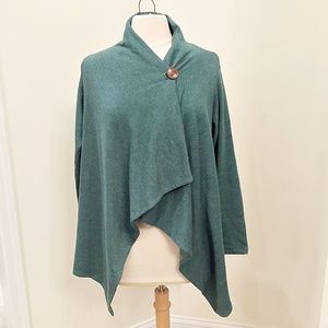 Bobeau One Button Fuzzy Fleece Wrap Cardigan